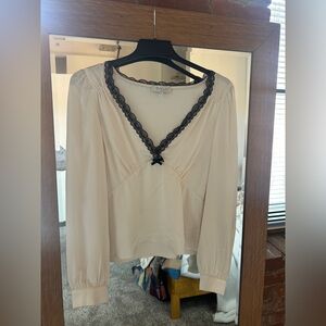 Wayf Ivory Top with Black Lace Detail